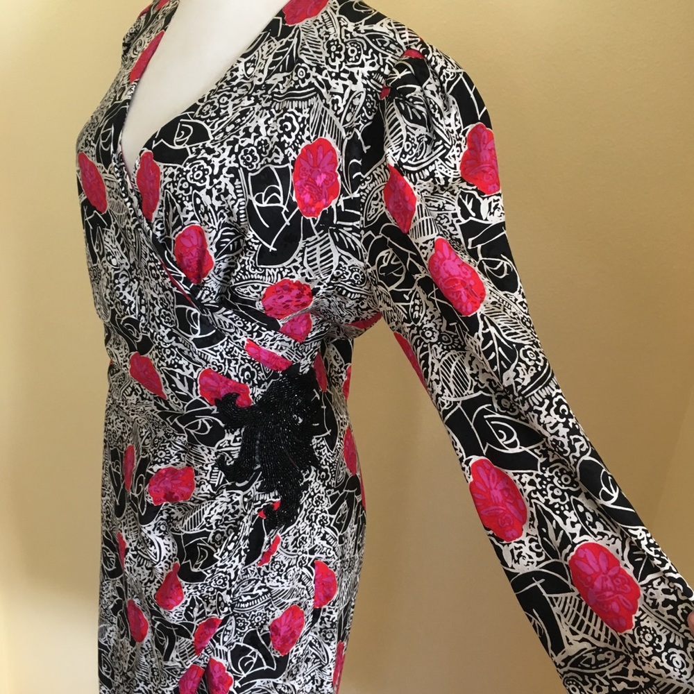 Vintage Graphic Rose 100% Silk Dress